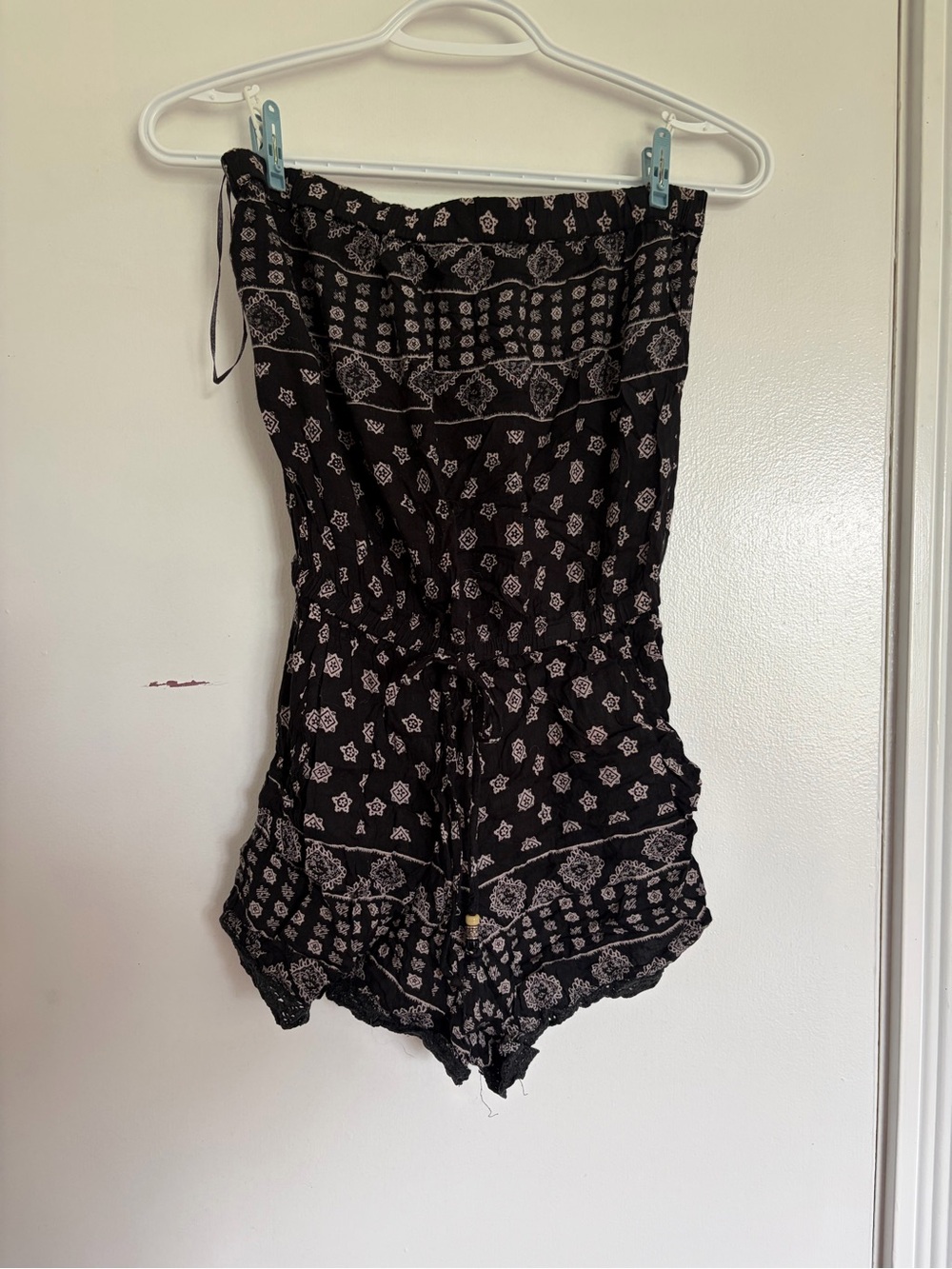 Angie Black and Cream Printed Strapless Romper